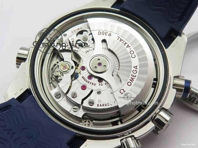 0203 Chic Planet Ocean Master Chrono 45mm SS OM 1:1 Best Edition Blue Dial On Blue Rubber Strap A 8172